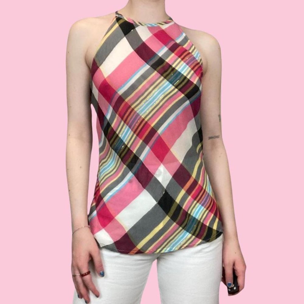 Vintage kyoichi Fujita sheer silk plaid top